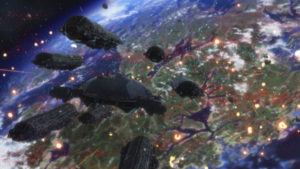 Frontier fleet dropping towards planet