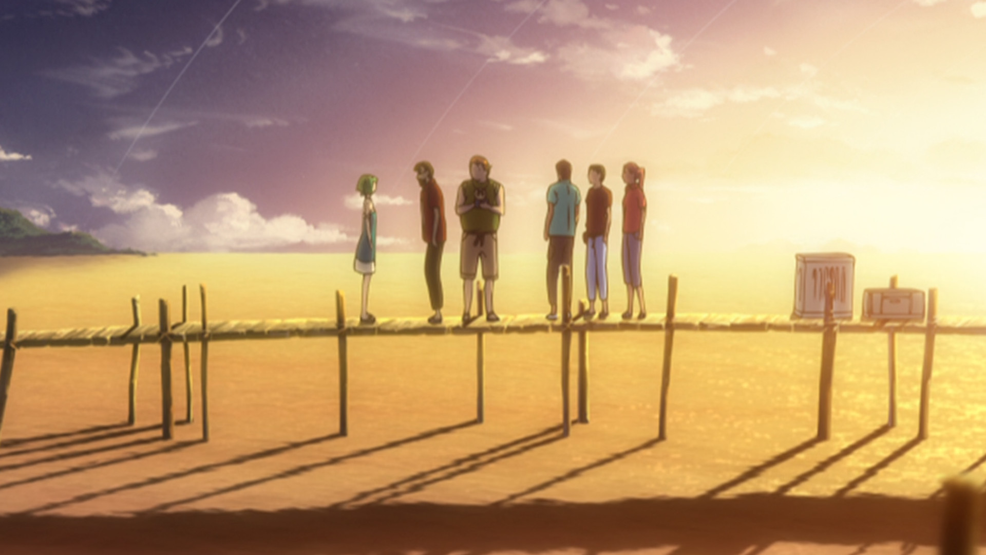 Ranka on pier over sunset ocean