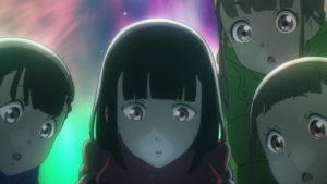 The girls with the southern lights in the background