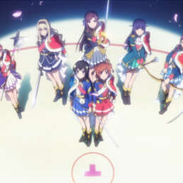 The cast of Revue Starlight on stage seen from above